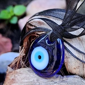 Boho Jewelry Moroccan Evil Eye Teardrop Blue Pendant Black Cord